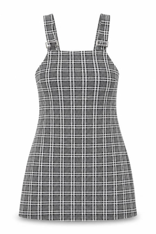 New Look Womens Grey Plaid Polyester Mini Size 10 Square Neck Pullover