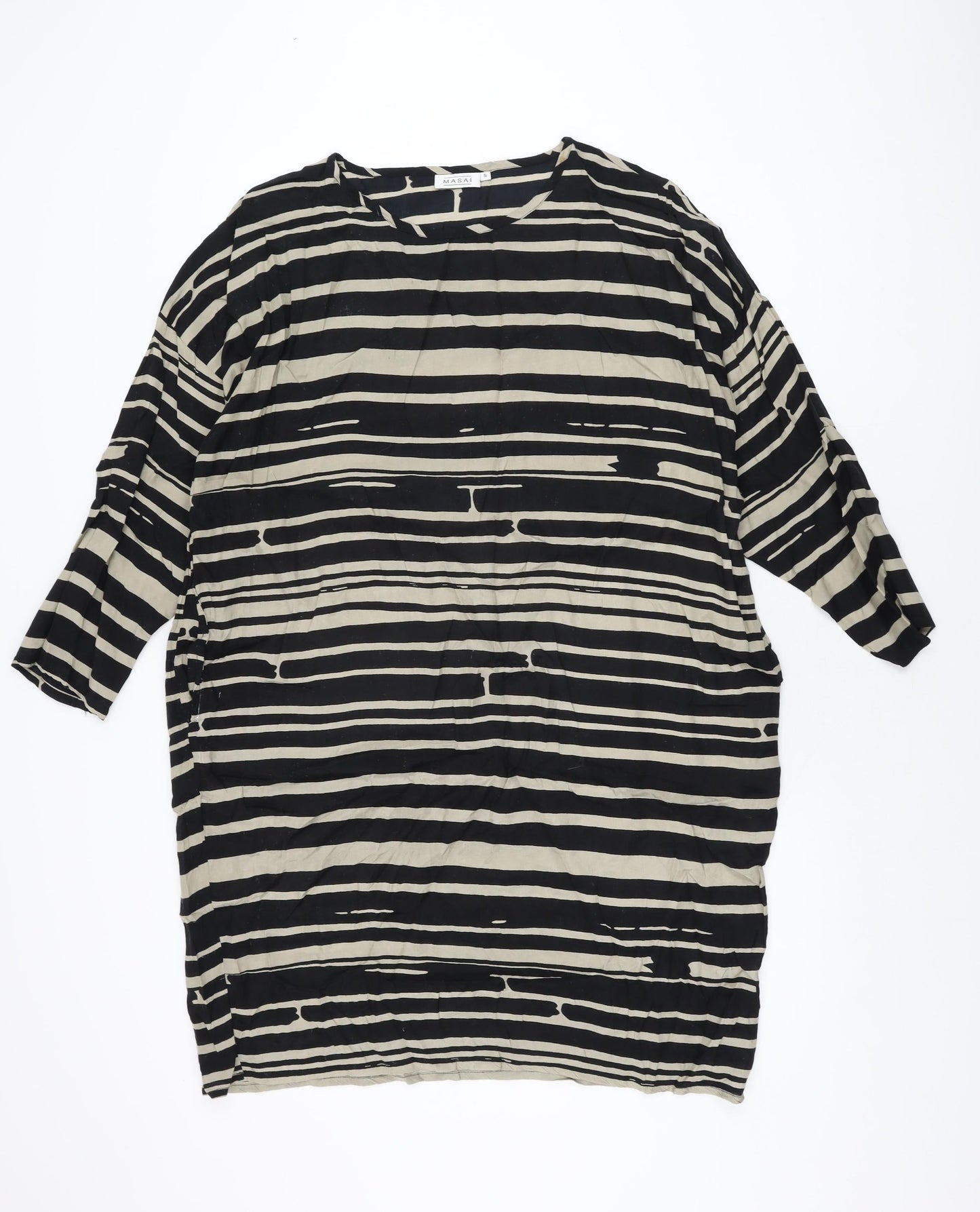 Masai Womens Black Striped Viscose Shift Size S Round Neck Pullover