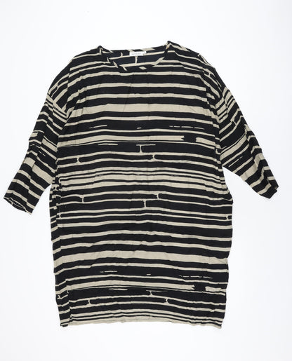 Additional front view of Masai women’s black striped viscose shift, size S, round neck pullover