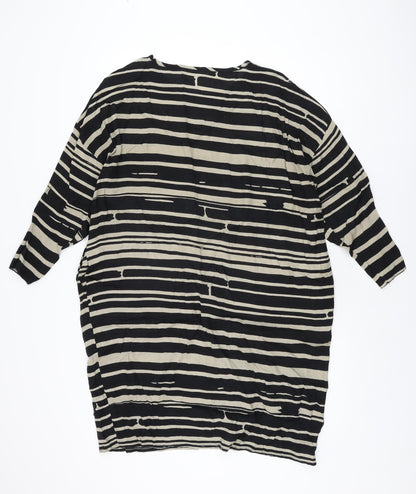 Back view of Masai women’s black striped viscose shift, size S, round neck pullover