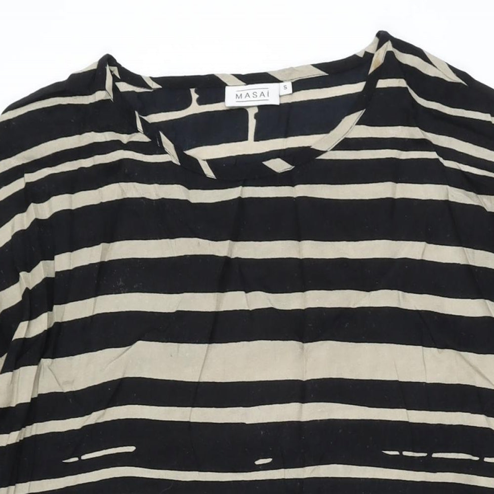 Masai Womens Black Striped Viscose Shift Size S Round Neck Pullover