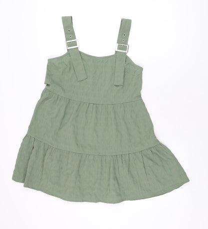 Additional front view of ASOS women’s green polyester mini, size UK 8, square neck buckle