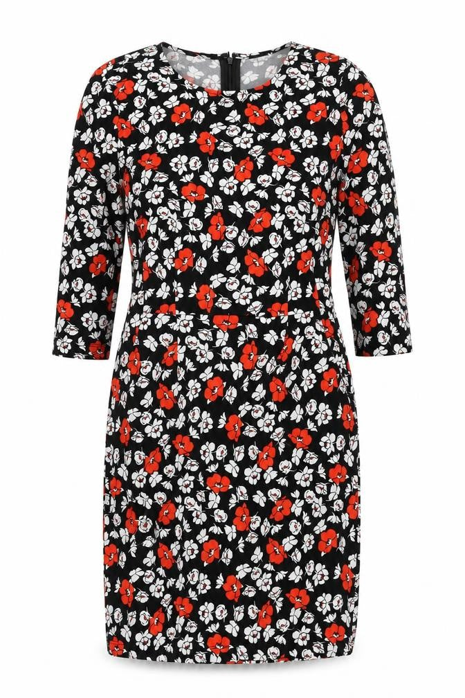 Very Womens Black Floral Polyester Bodycon Size 12 Round Neck Zip