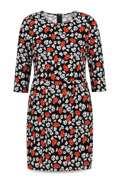 Very Womens Black Floral Polyester Bodycon Size 12 Round Neck Zip