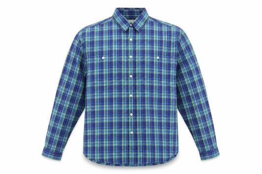 New Look Mens Blue Plaid Polyester Button-Up Size L Collared Button