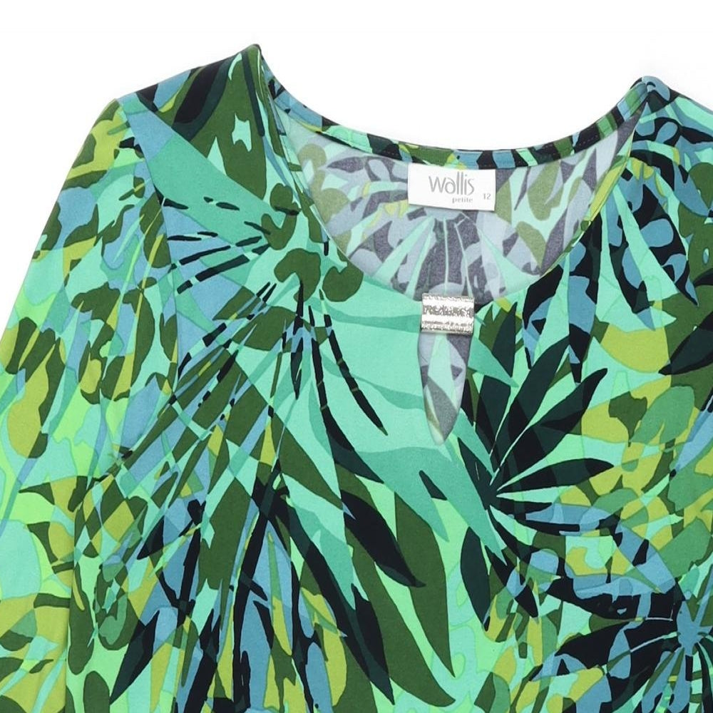 Wallis Womens Green Geometric Polyester Shift Size 12 Round Neck Pullover