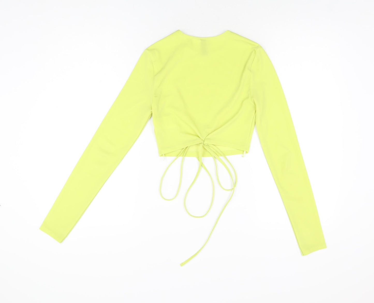 H&M Womens Yellow Polyester Cropped T-Shirt Size XS Round Neck