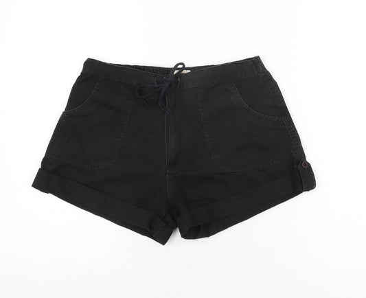 Best Mountain Womens Black Cotton Hot Pants Shorts Size 10 Regular Zip