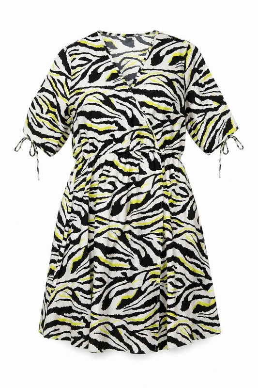 Influence Womens White Animal Print Polyester Skater Dress Size 10 V-Neck Pullover