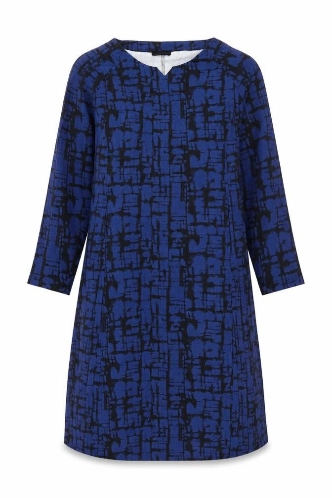 Q Neel Womens Blue Geometric Cotton Shift Size 8 Round Neck Pullover