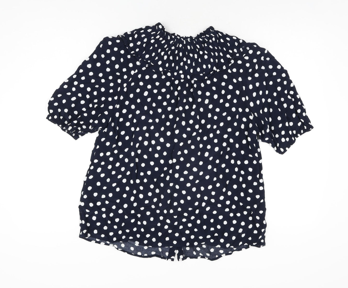 Marks and Spencer Womens Blue Polka Dot Viscose Basic Button-Up Size 12 Round Neck