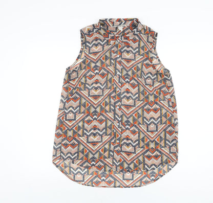 H&M Womens Multicoloured Geometric Polyester Basic Button-Up Size 8 Collared