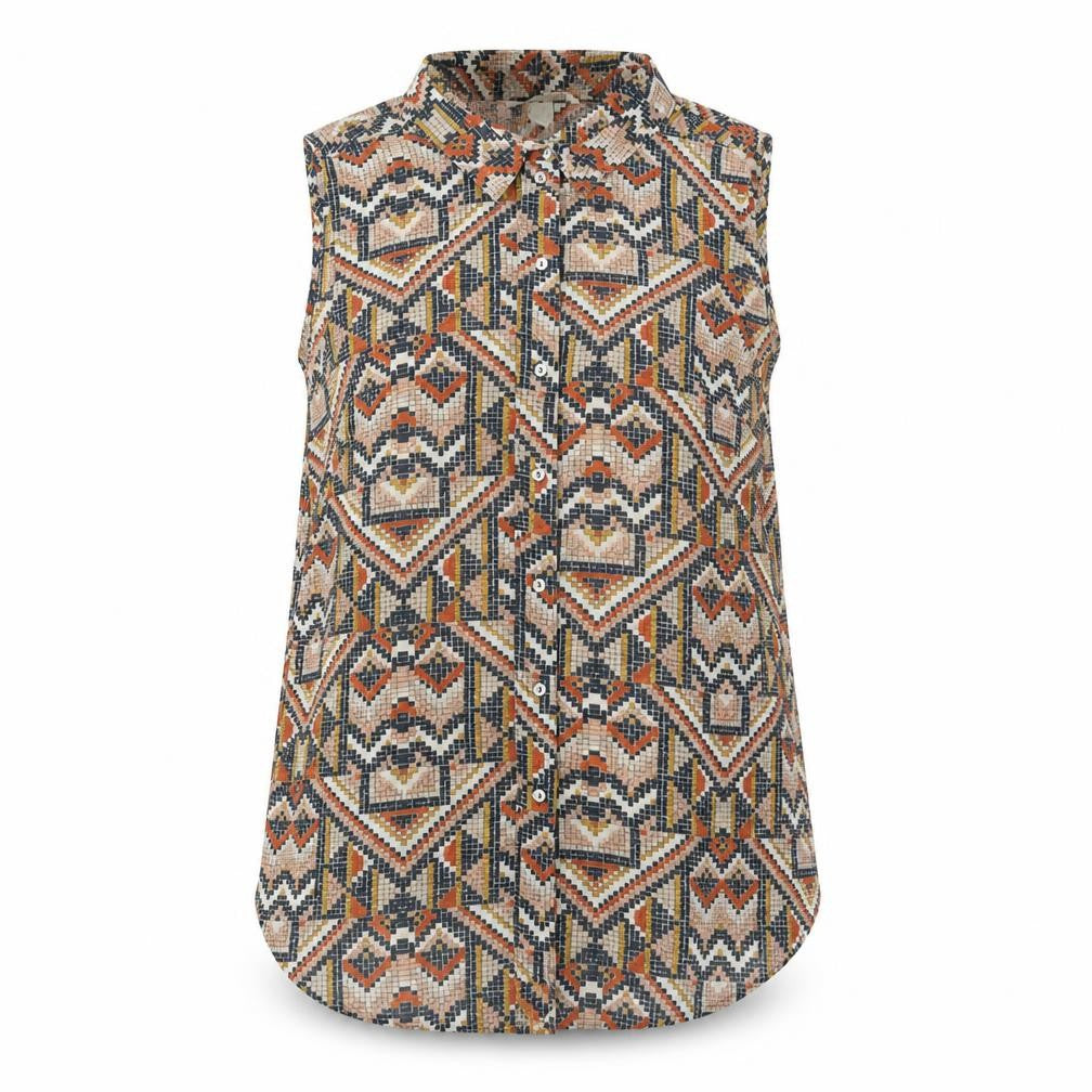 H&M Womens Multicoloured Geometric Polyester Basic Button-Up Size 8 Collared