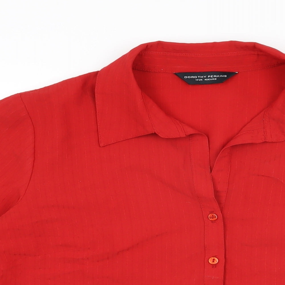 Dorothy Perkins Womens Red Polyester Basic Button-Up Size 14 Collared