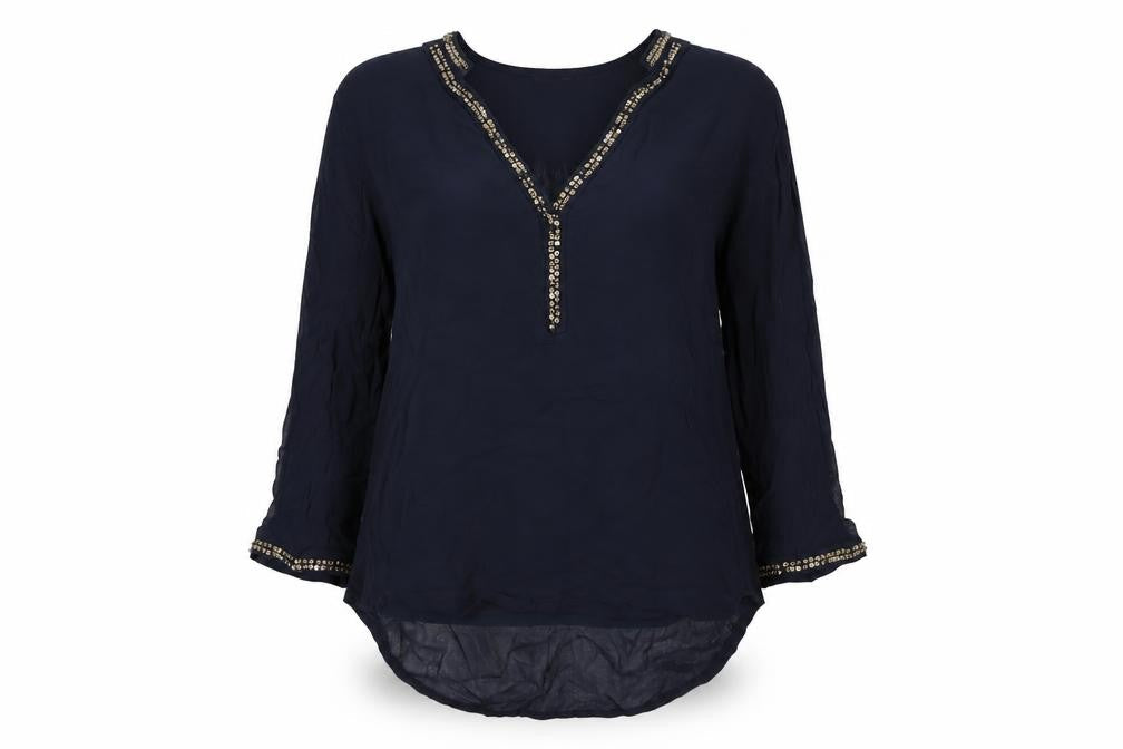 Zara Womens Blue Polyester Basic Blouse Size M V-Neck