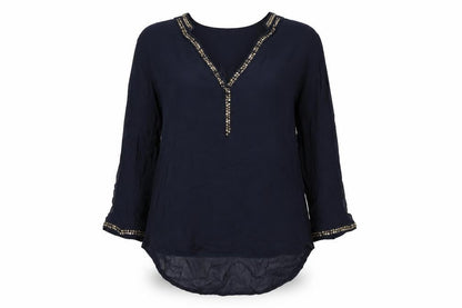 Zara Womens Blue Polyester Basic Blouse Size M V-Neck