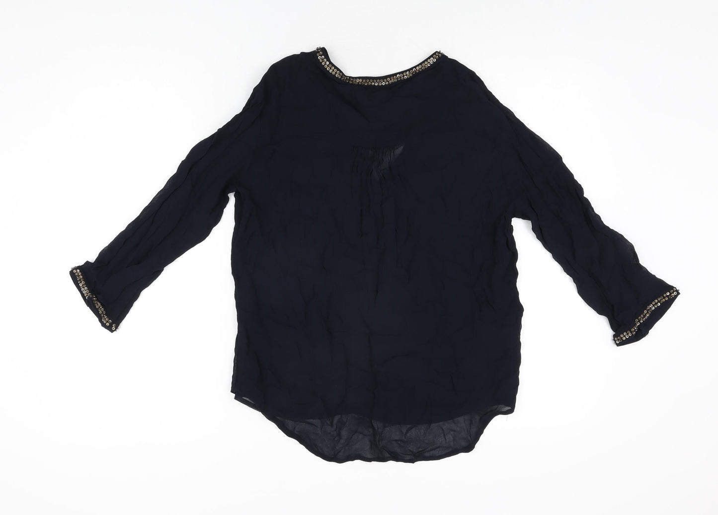 Zara Womens Blue Polyester Basic Blouse Size M V-Neck