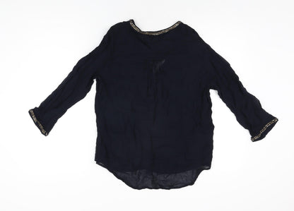 Zara Womens Blue Polyester Basic Blouse Size M V-Neck