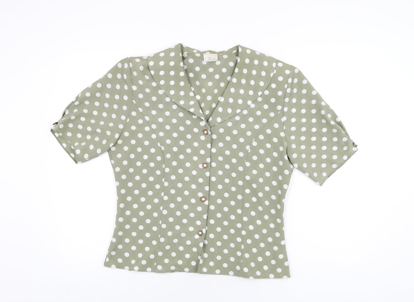 OPUS Womens Green Polka Dot Polyester Basic Button-Up Size 12 Collared