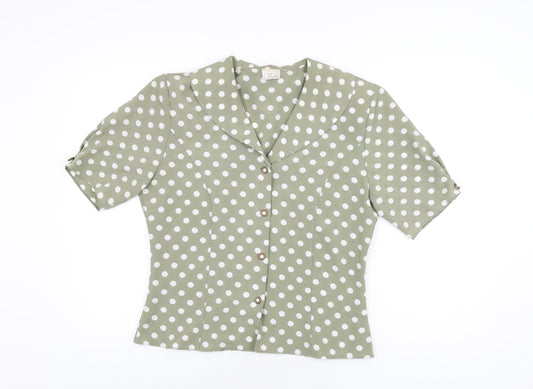 OPUS Womens Green Polka Dot Polyester Basic Button-Up Size 12 Collared