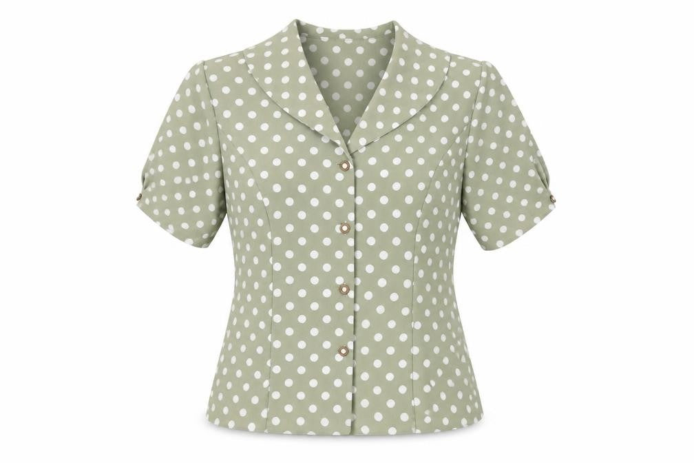 OPUS Womens Green Polka Dot Polyester Basic Button-Up Size 12 Collared