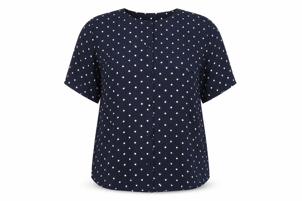 Dorothy Perkins Womens Blue Polka Dot Viscose Basic Button-Up Size 10 Round Neck