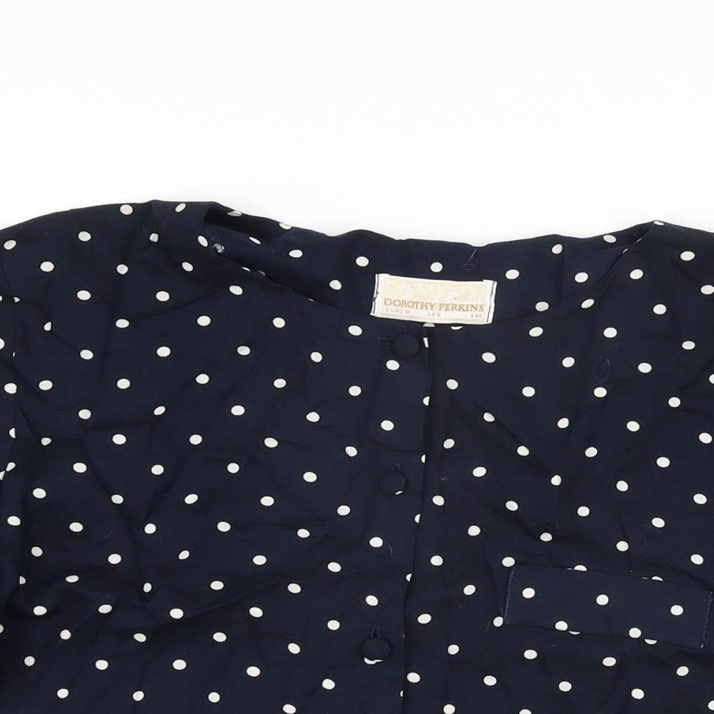 Dorothy Perkins Womens Blue Polka Dot Viscose Basic Button-Up Size 10 Round Neck