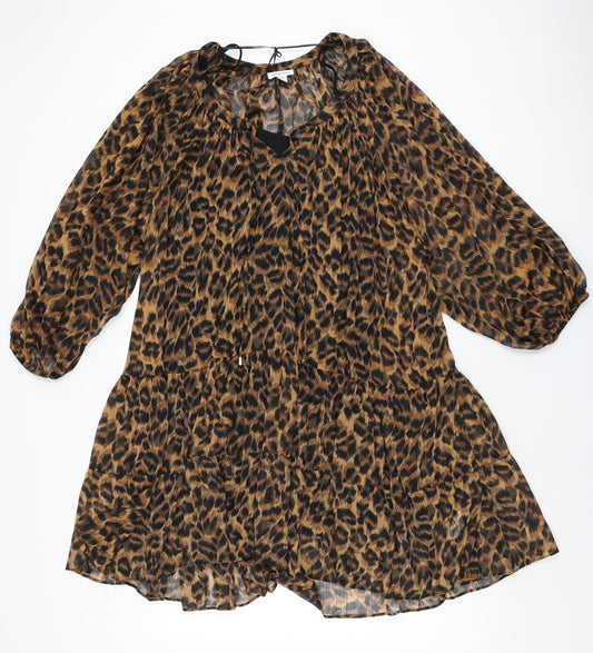 Sonder Studio Womens Brown Animal Print Polyester Shift Size 12 Round Neck Pullover - Leopard Print