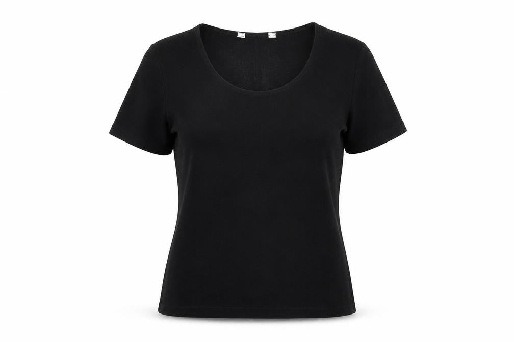 BHS Womens Black Polyester Basic T-Shirt Size 12 Scoop Neck