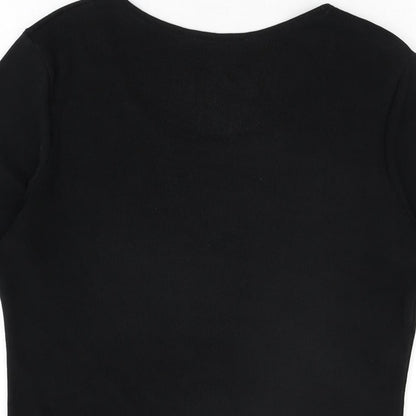 BHS Womens Black Polyester Basic T-Shirt Size 12 Scoop Neck