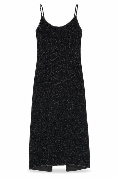 Front view of Canda women’s black geometric polyester bodycon, size UK 12, scoop neck zip