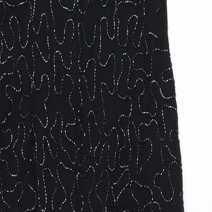 Brand and care label for Canda women’s black geometric polyester bodycon, size UK 12, scoop neck zip
