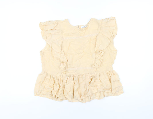 Lost Stock Womens Beige Viscose Basic Blouse Size S Round Neck