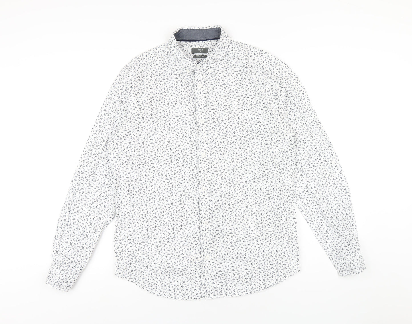 Max Mens White Geometric Cotton Button-Up Size M Collared Button