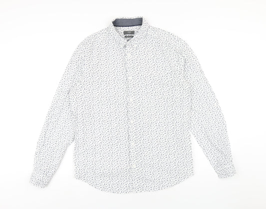 Max Mens White Geometric Cotton Button-Up Size M Collared Button