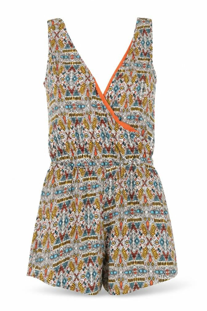 Ambiance Womens Multicoloured Geometric Vinyl Playsuit One-Piece Size S Pullover
