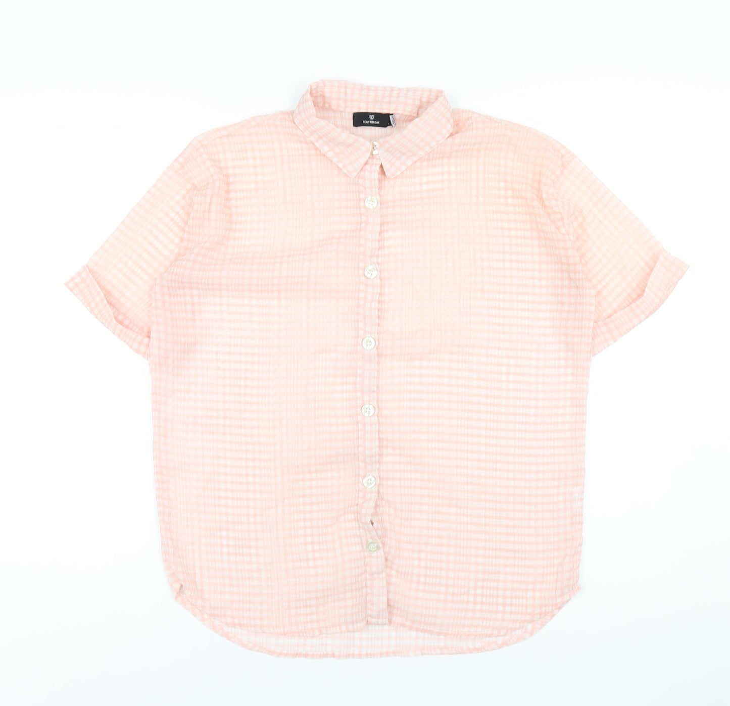 Heartbreak Womens Pink Check Polyester Basic Button-Up Size 10 Collared