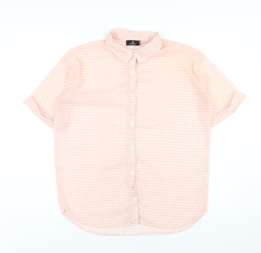 Heartbreak Womens Pink Check Polyester Basic Button-Up Size 10 Collared