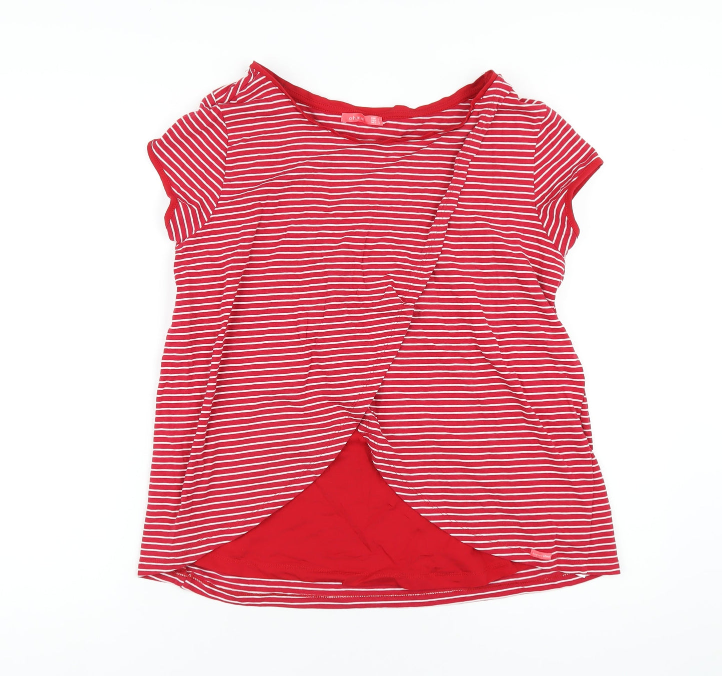 Ohma! Womens Red Striped Cotton Basic T-Shirt Size M Round Neck