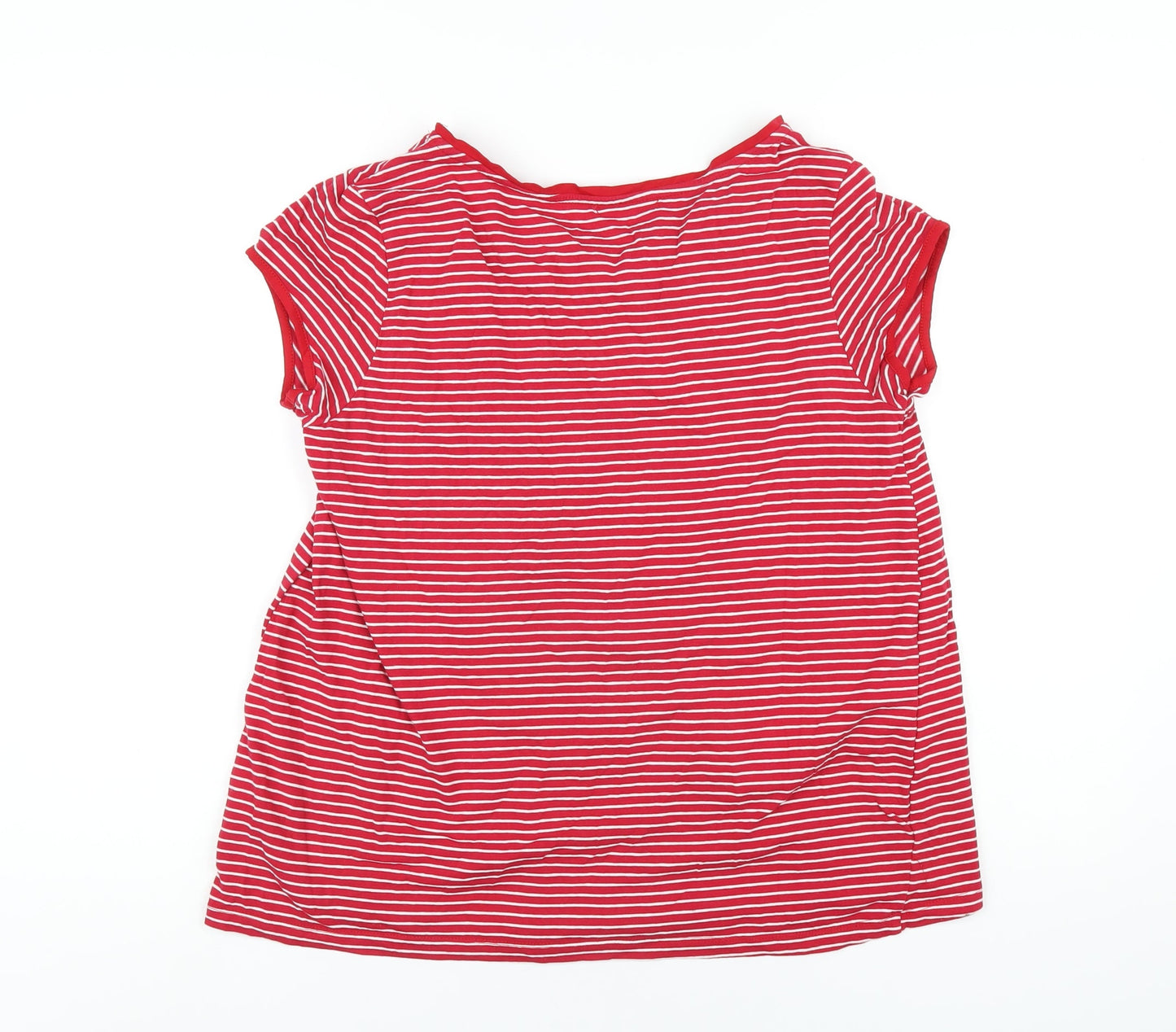 Ohma! Womens Red Striped Cotton Basic T-Shirt Size M Round Neck