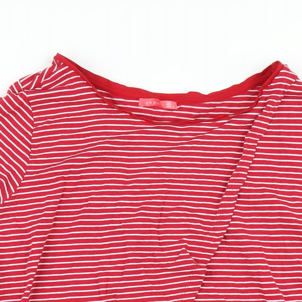 Ohma! Womens Red Striped Cotton Basic T-Shirt Size M Round Neck