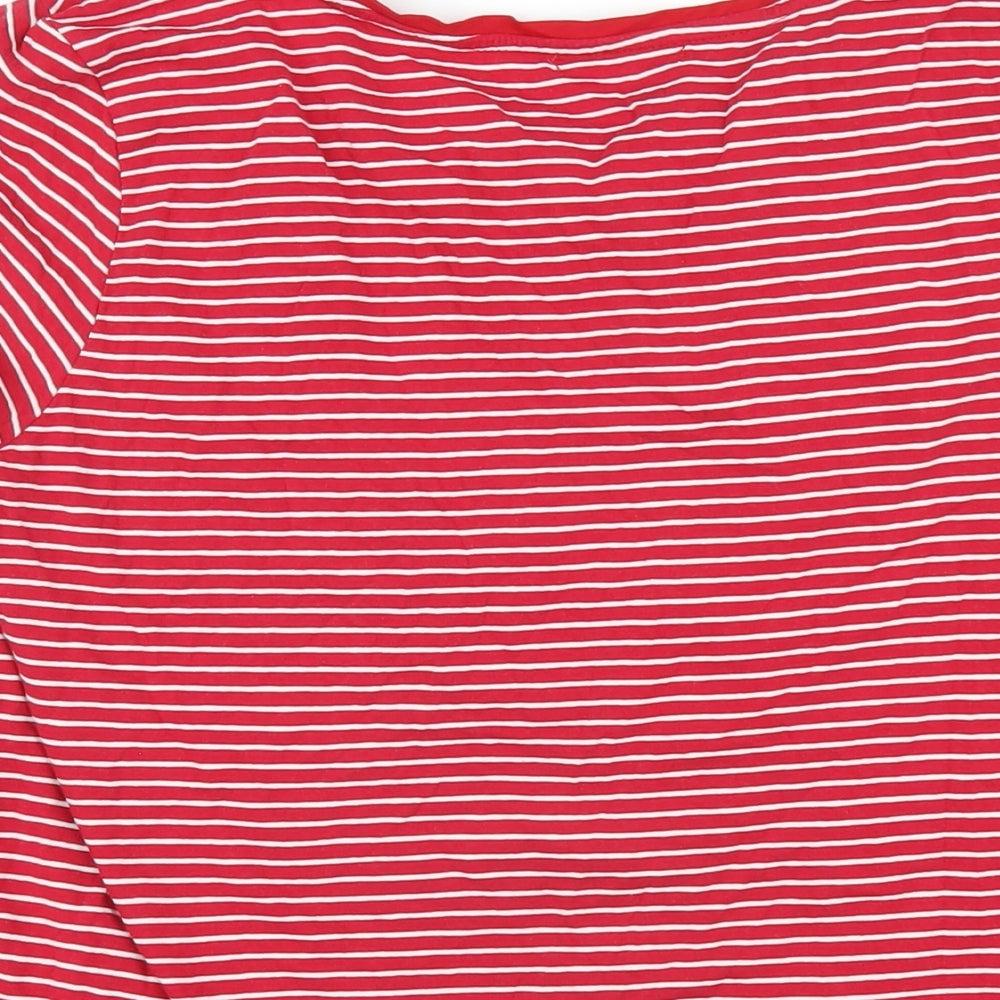 Ohma! Womens Red Striped Cotton Basic T-Shirt Size M Round Neck