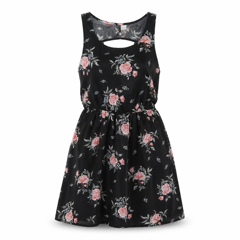 H&M Womens Black Floral Polyester A-Line Size 8 Scoop Neck Pullover