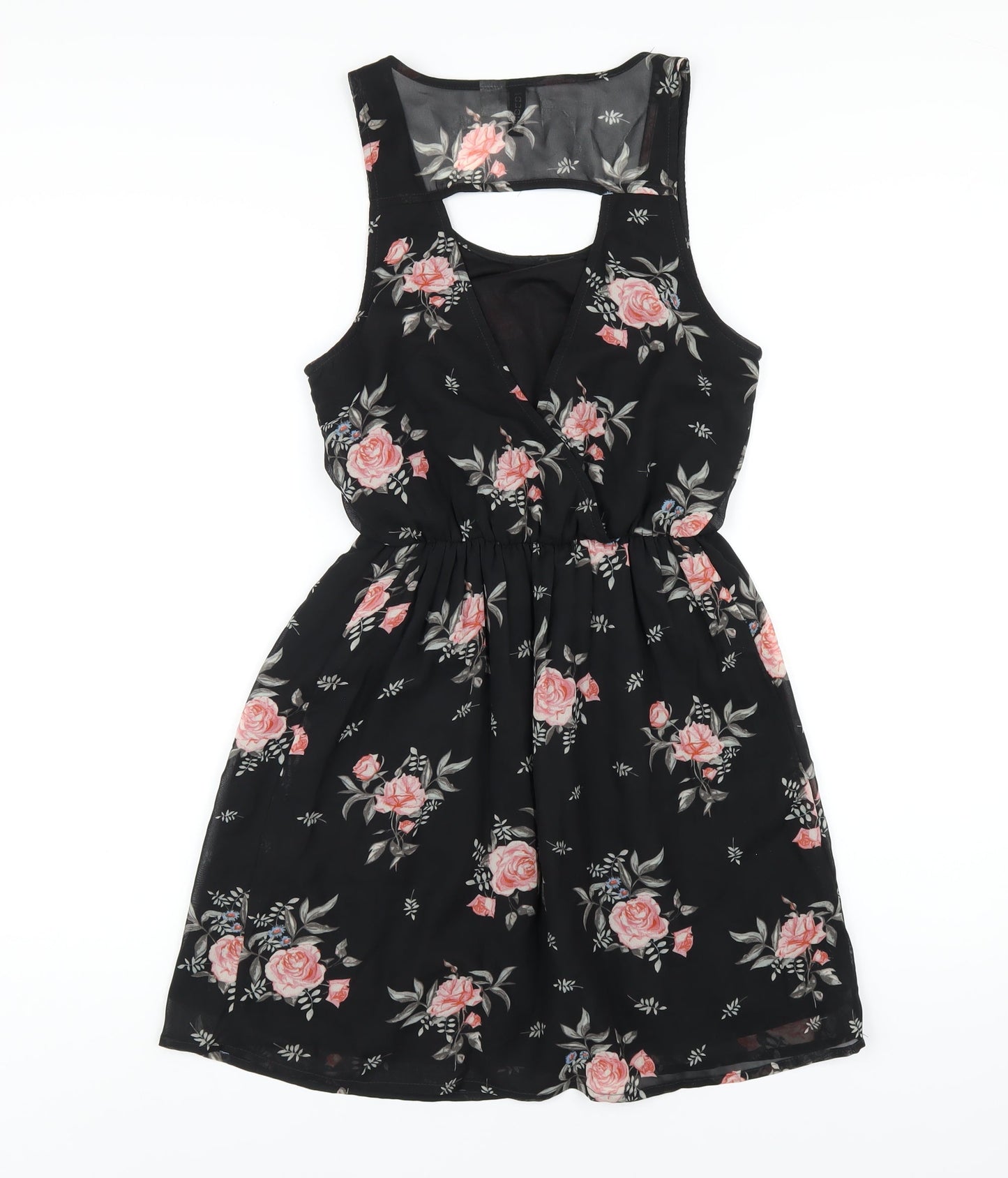 H&M Womens Black Floral Polyester A-Line Size 8 Scoop Neck Pullover