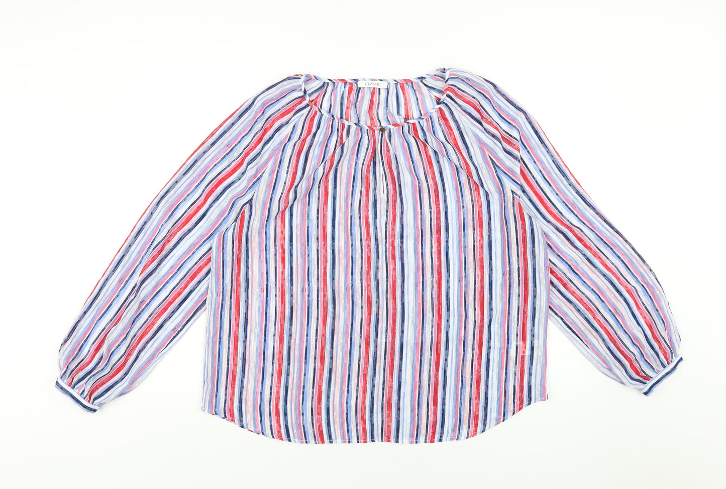 Classic Womens Multicoloured Striped Polyester Basic Blouse Size 16 Round Neck