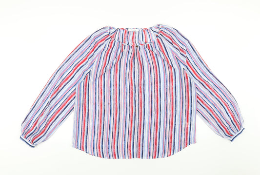 Classic Womens Multicoloured Striped Polyester Basic Blouse Size 16 Round Neck