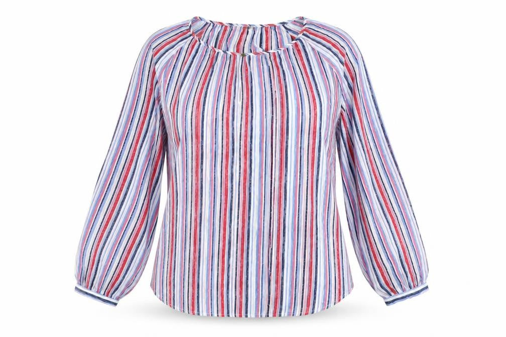 Classic Womens Multicoloured Striped Polyester Basic Blouse Size 16 Round Neck