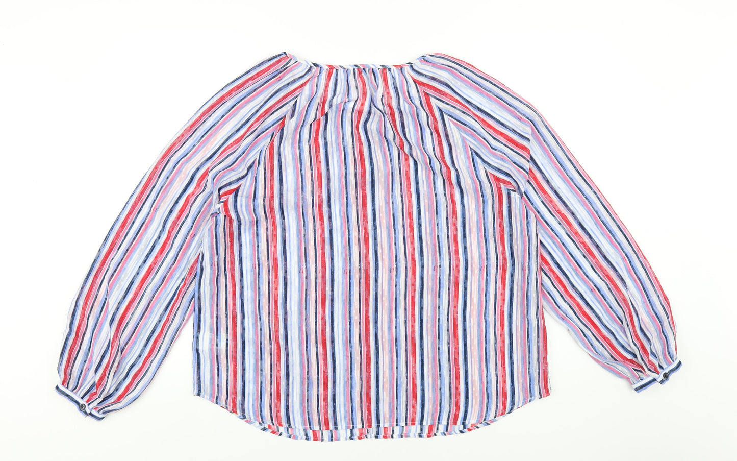 Classic Womens Multicoloured Striped Polyester Basic Blouse Size 16 Round Neck
