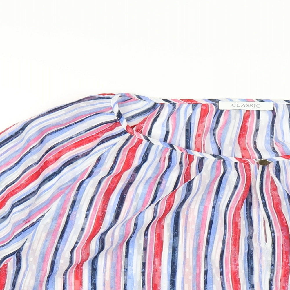 Classic Womens Multicoloured Striped Polyester Basic Blouse Size 16 Round Neck