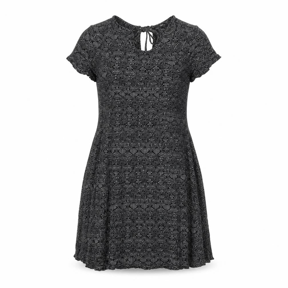H&M Womens Black Geometric Viscose A-Line Size 4 Round Neck Tie